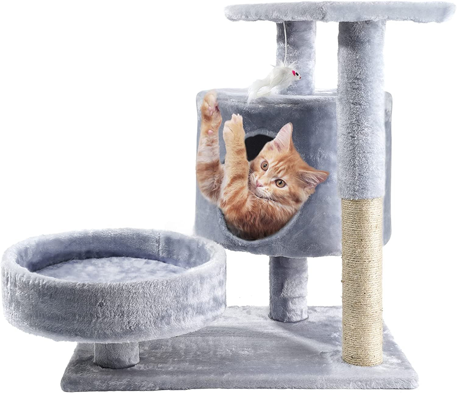 CatWonderland - Cat Tower with Cat Scratching Posts - Cat Condo with Padded Perch, Cat Activity Center for Cats, Cat Climbing Stand with Jump Platform & Toys for Small Kittens Adult Cats
