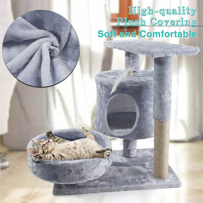CatWonderland - Cat Tower with Cat Scratching Posts - Cat Condo with Padded Perch, Cat Activity Center for Cats, Cat Climbing Stand with Jump Platform & Toys for Small Kittens Adult Cats