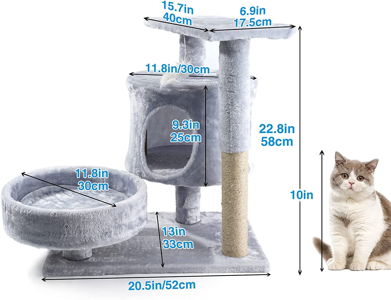 CatWonderland - Cat Tower with Cat Scratching Posts - Cat Condo with Padded Perch, Cat Activity Center for Cats, Cat Climbing Stand with Jump Platform & Toys for Small Kittens Adult Cats