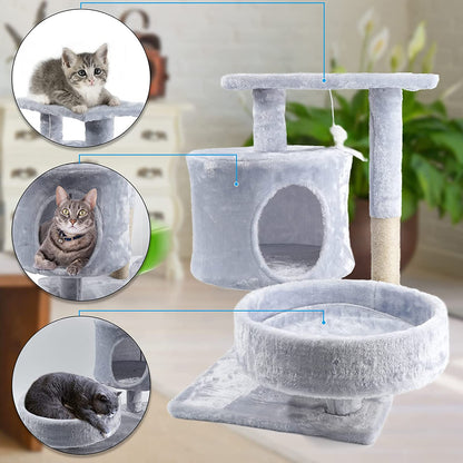 CatWonderland - Cat Tower with Cat Scratching Posts - Cat Condo with Padded Perch, Cat Activity Center for Cats, Cat Climbing Stand with Jump Platform & Toys for Small Kittens Adult Cats